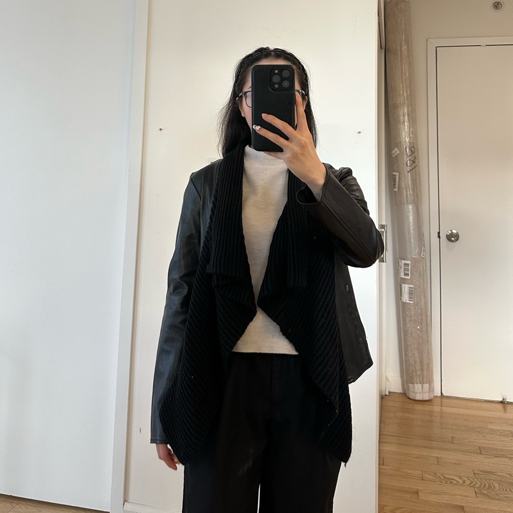 Abercrombie & Fitch Leather Jacket with Attached Scarf